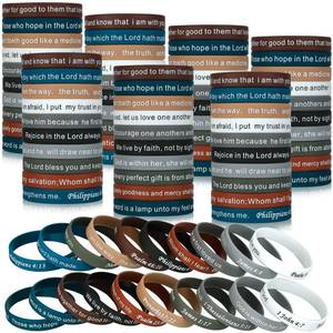 lot 6525 image: Estune 120 Pieces Bible Verses Bracelets Motivational Quote Rubber Wristbands Christian Religious Silicone Bracelet Inspirational Silicone Wristbands for Unisex Men Women Easter party(Dark Color)