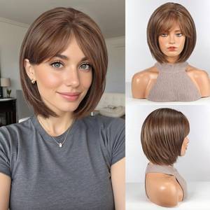 lot 6531 image: HAIRCUBE Bob Wigs for Women Synthetic Wig with Fringe Brown Color