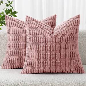 lot 6532 image: MIULEE Pack of 2 Corduroy Decorative Throw Pillow Covers 18x18 Inch Soft Boho Striped Pillow Covers Modern Farmhouse Home Decor for Sofa Living Room Couch Bed Blush Pink Spring Valentine Decor