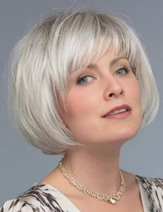 lot 6556 image: TISHINING Short White Blonde Bob Wig with Bangs for White Women Ombre Blonde Layered Straight Synthetic Hair Wig with Dark Roots Natural Chin Length Bob Wigs for Daily Party Use(10 Inch)