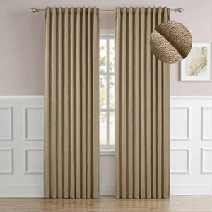 lot 1238 image: KhakiWhite Lined Cotton Blackout Curtain 84 Inch Long 2 Panels Set Rod Pocket  Room Darkening Textured BlackOut Drapes for Bedroom Living Room - Retail $23