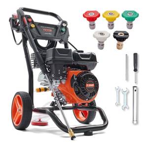 lot 1008 image: HUSQVARNA  Gas Pressure Washer, 3600 PSI 2.6 GPM, Gas Powered Pressure Washer with Copper Pump, Spray Gun and Extension Wand, 5 Quick Connect Nozzles, for Cleaning Cars, Homes, Driveways, Patios - Retail $430