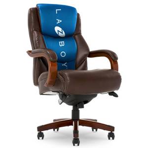 lot 1035 image: La-Z-Boy Delano Big and Tall Executive Office Chair - Ergonomic Lumbar Support Memory Foam - Bonded Leather Desk Chair for Home Office - Mahogany Wood Arms - Chestnut Brown - Retail $348