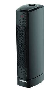lot 1044 image: Lasko Oscillating Ceramic Slim Tower Desktop Space Heater for Home with Thermostat and 2 Speeds, 14 Inches, Black, 1500W, CT14101 - Retail $50