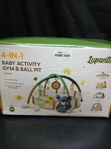 lot 1077 image: Lupantte 4-in-1 XL Large Baby Play Gym Mat, Tummy Time Mat, Baby Gym & Ball Pit, Baby Activity Mat with Milestone Cards & 5 Detachable Toys for Sensory Motor Skill Development  Koala - Retail $49