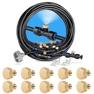 lot 1079 image: homenote Misting Cooling System, 59FT (18M) Misting Line  20 Brass Mist Nozzles  a Brass Adapter(34)  10PCS Brass Misting Nozzle Plug for Outdoor Mister for Patio - Retail $37