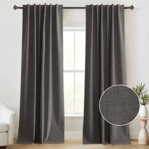 lot 1122 image: StangH Grey Linen Blackout Curtains 108 inches Long, Thermal Insulated Energy Efficient Window Treatments for Bedroom Living Room Office Back Tab Rod Pocket, W52xL108, 2 Panels - Retail $30