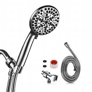 lot 1123 image: Iopsk 10 Spray Shower Head with Handheld,High Pressure shower heads with Handheld Spray Combo,Hand Held Shower Head with 60 Inch Long Hose (Chrome) - Retail $36