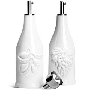 lot 1127 image: HOMBENE Ceramic Oil & Vinegar Dispenser Set, 12 oz350ml, 2 Pack, Dripless Spout, Porcelain, Reusable, Cooking - Retail $24