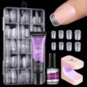 lot 1133 image: Ejiubas Gel Nail Kit - 300Pcs 15 Sizes Short Squoval Nail Tips, 30ML Last Long Solid Gel with Portable Nail Lamp, Acrylic Nail Kit Gel Nail Extension Set Fake Nail Kit for Diy Home Manicure - Retail $56