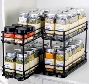 lot 1137 image: Sakugi Spice Rack Organizer- 2-Pack 2-Tier Pull Out Spice Rack for Kitchen Cabinet, Rustproof & Durable Spice Cabinet Organizer, Spice Organizer, 4.33W x 10.23D x 8.54H - Retail $40