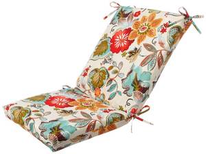 lot 1193 image: Pillow Perfect Bright Floral IndoorOutdoor 1 Piece Solid Back Chair Cushion Set With Ties, 1 Count, 36.5 x 18, Ivory Alastriste - Retail $299