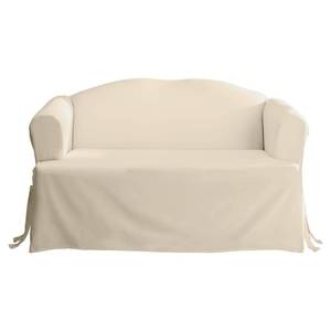 lot 1228 image: SureFit Home D�cor Cotton Duck Solid T-Cushion Loveseat One Piece Slipcover, Relaxed Fit, 100% Cotton, Machine Washable, Natural Color - Retail $46