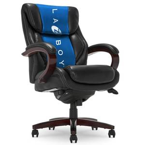 La-Z-BoyÂ® Bellamy Executive Office Chair with Memory Foam Cushions, Real Wood Arms and Swivel Base, Waterfall Seat Edge, Faux Bonded Leather, Black - Retail: $257