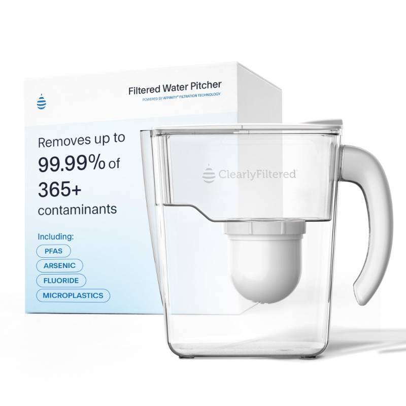 lot 2005 image: Clearly Filtered No.1 Filtered Water PitcherUpdated ModelTargets 365 Contaminants e.g. Fluoride Chlorine PFAS Microplastics Lead Arsenic BPABPS Free (Pitcher Includes 1 Filter) - Retail $100