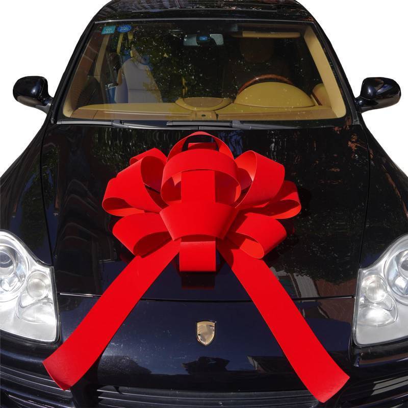 lot 2006 image: 30 Giant Car Bow  30 Red Velvet Car Bow - Big Car Bow with Non Scratch Magnet Base, Weather Resistant and Waterproof Vinyl Magnetic Car Bow (1 Pack) - Retail $49