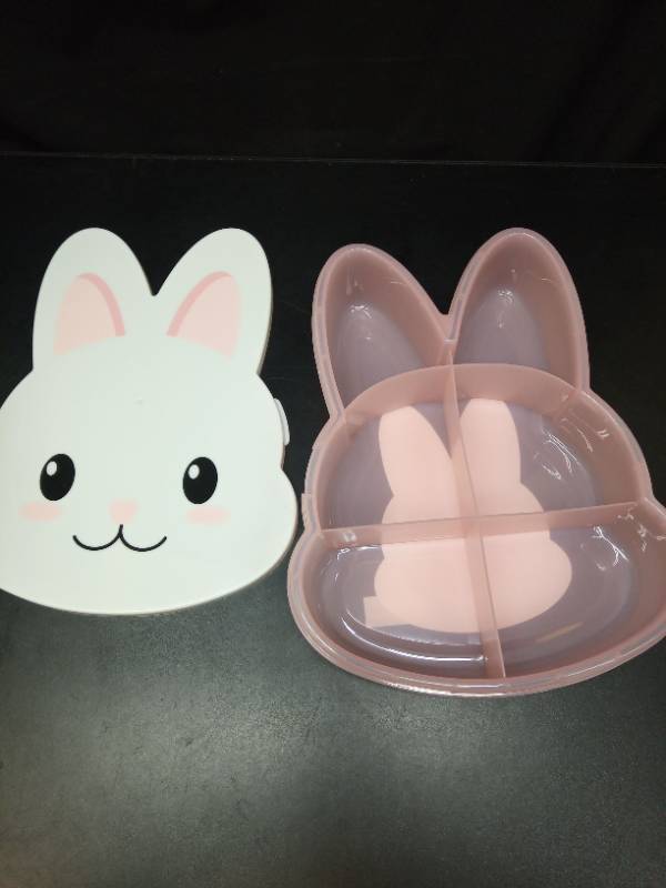 lot 2009 image: Bunny Animal Shaped Snackle Box - Divided Snack Container, Food Storage for Kids, Removable Dividers, Arts & Crafts, Beads, BPA-Free  - Retail $10