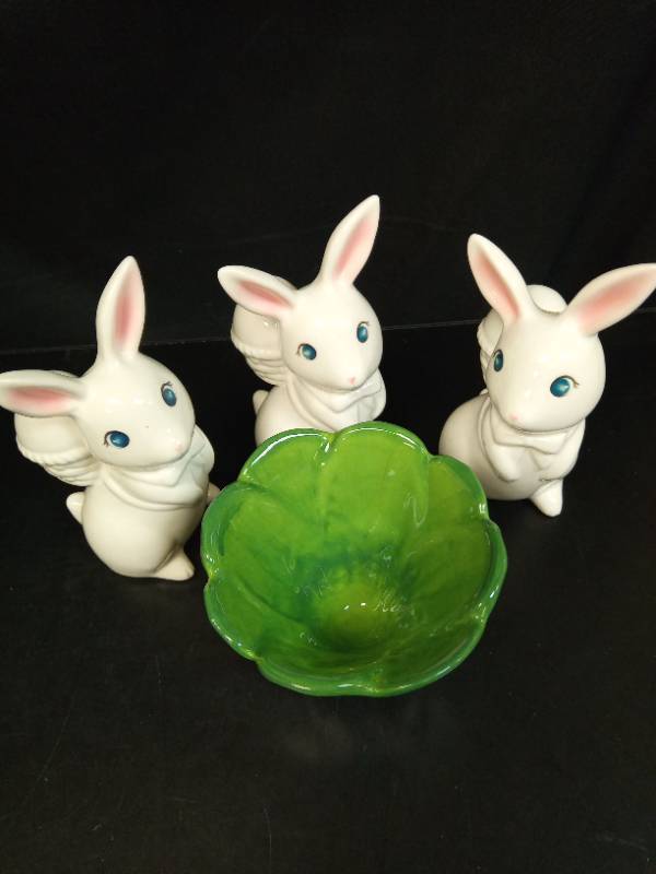 lot 2011 image: Easter Bunny with Green Glass Bowl - Retail $24
