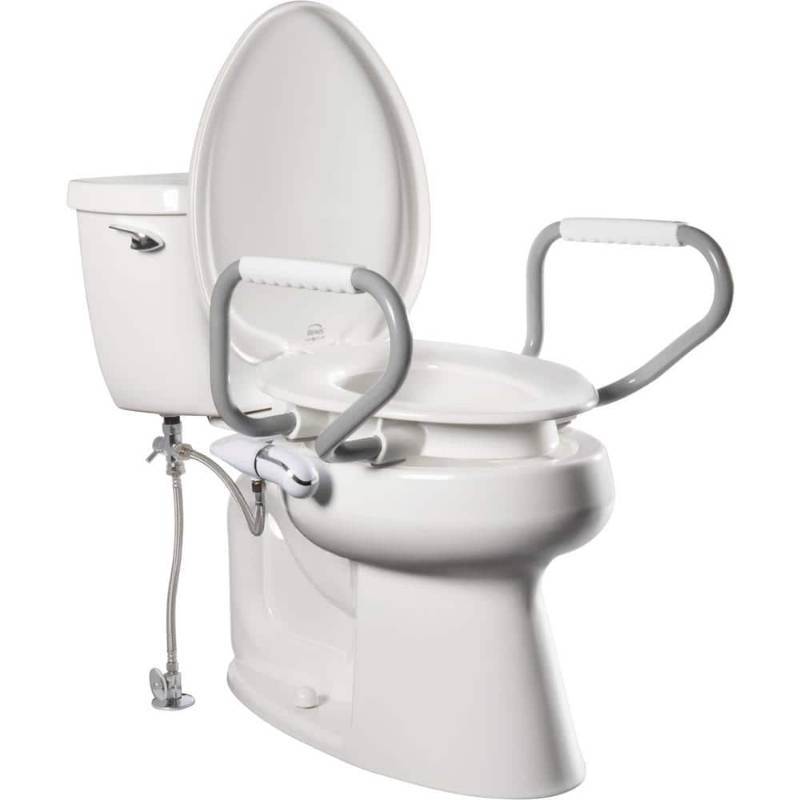 lot 2020 image: Bemis 7YE5310H20 Clean Shield Support Arms and Bidet Attachment, Elongated 3 Raised Toilet Seat, White (B09T5S1ND7) - Retail $269