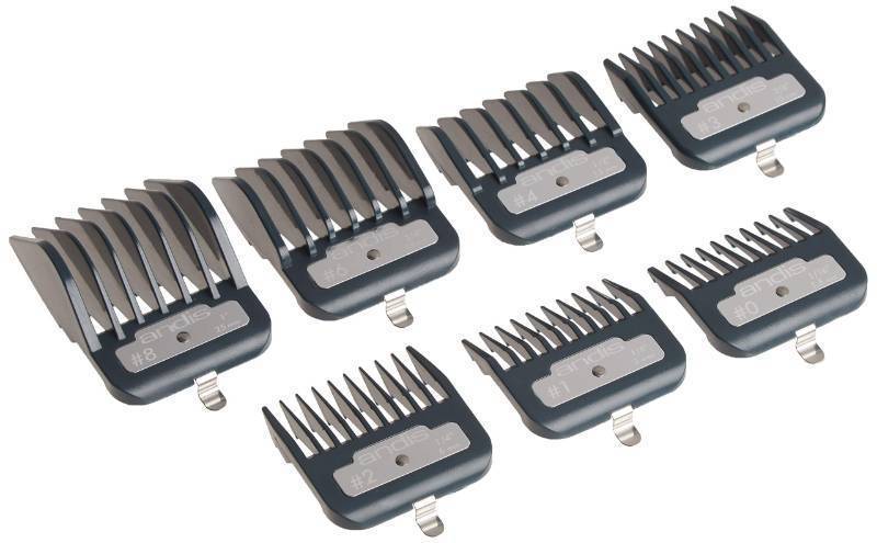 lot 2025 image: Andis Master Series Premium Hair Clipper Attachment Comb Set, Clipper Guards Cutting Guides with Metal Clip, Black, 7 Count Retail $32