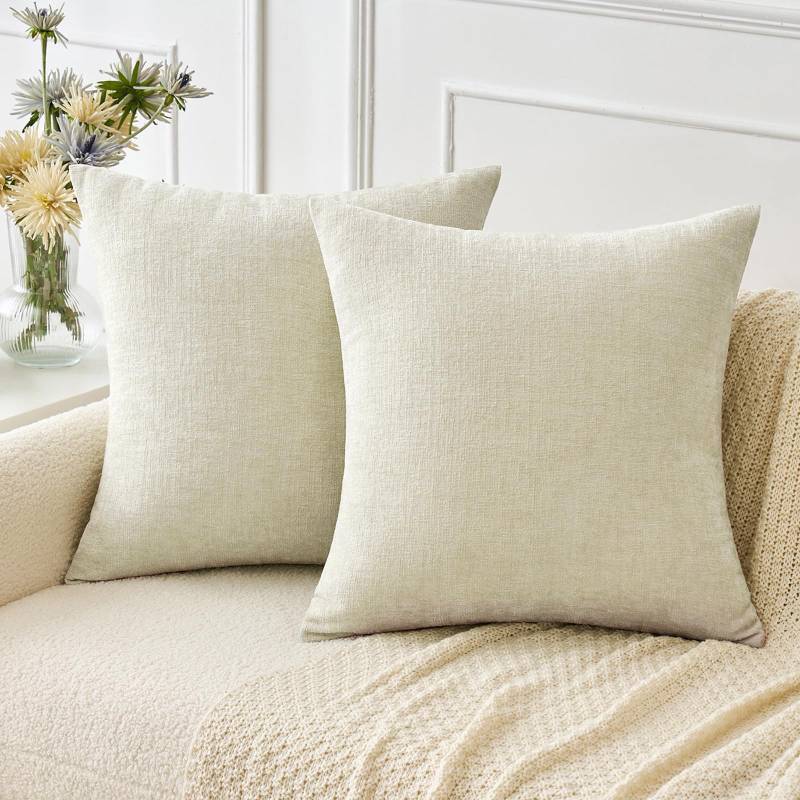 lot 2026 image: MIULEE Pack of 2 Cream Throw Pillow Covers 18x18 Inch Natural Soft Pillow Covers for Sofa Living Room Couch Solid Dyed Cases Retail $19
