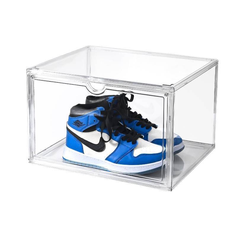 lot 2032 image: Uni HIMO Clear Shoe Organizer,Stackable Shoe Display Case,Shoe Box Storage Bins with Magnetic Door,Fit Shoe Size Up to US 14 (X-Large-1Pack) - Retail $16