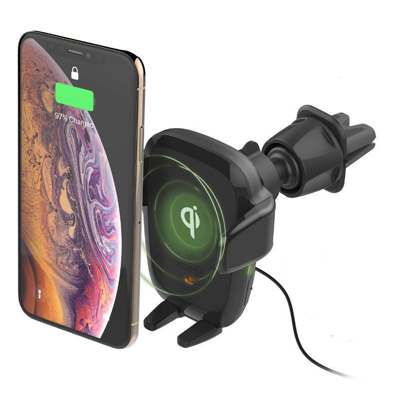 lot 2054 image: iOttie Auto Sense Qi Wireless Car Charger - Automatic Clamping Wireless Charging CD Slot & Air Vent Phone Mount Combo for Google Pixel, iPhone, Samsung Galaxy, Huawei, LG, and other Smartphones - Retail $49
