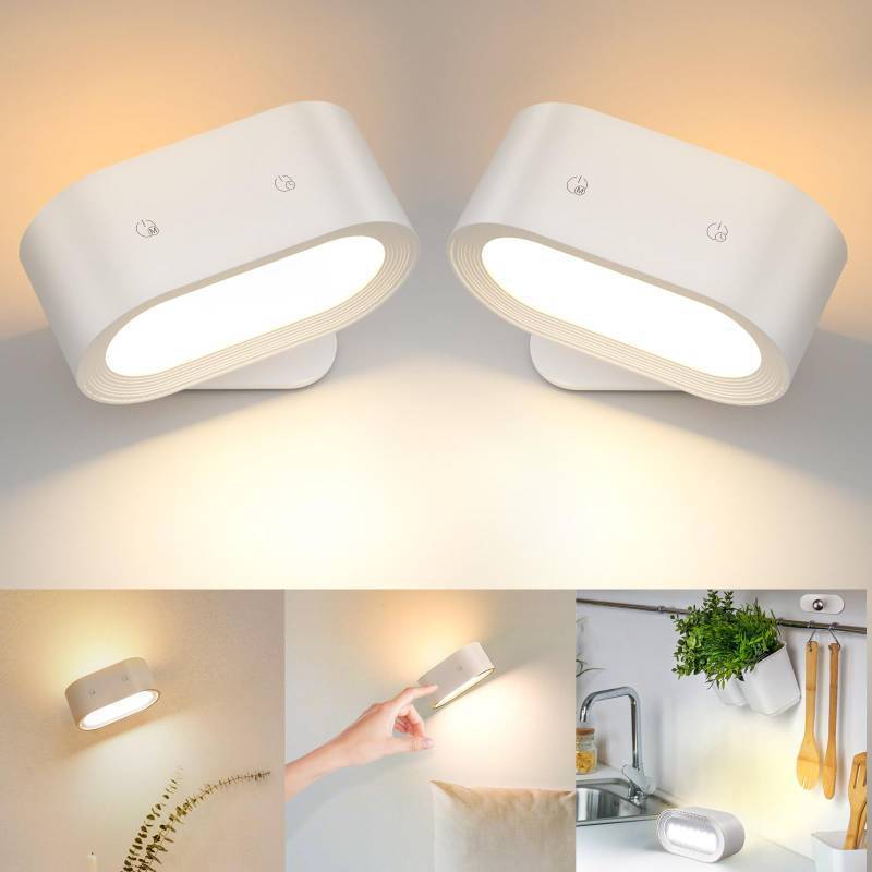 lot 2055 image: Lazenry Up and Down Cordless Wall Sconces 2 Pack, 3 Color Temperature Rechargeable Battery Operated Wall Light with Timing & Memory, 4 Brightness Magnetic Wall Mounted Lamp for Bedside Reading DIY - Retail $12