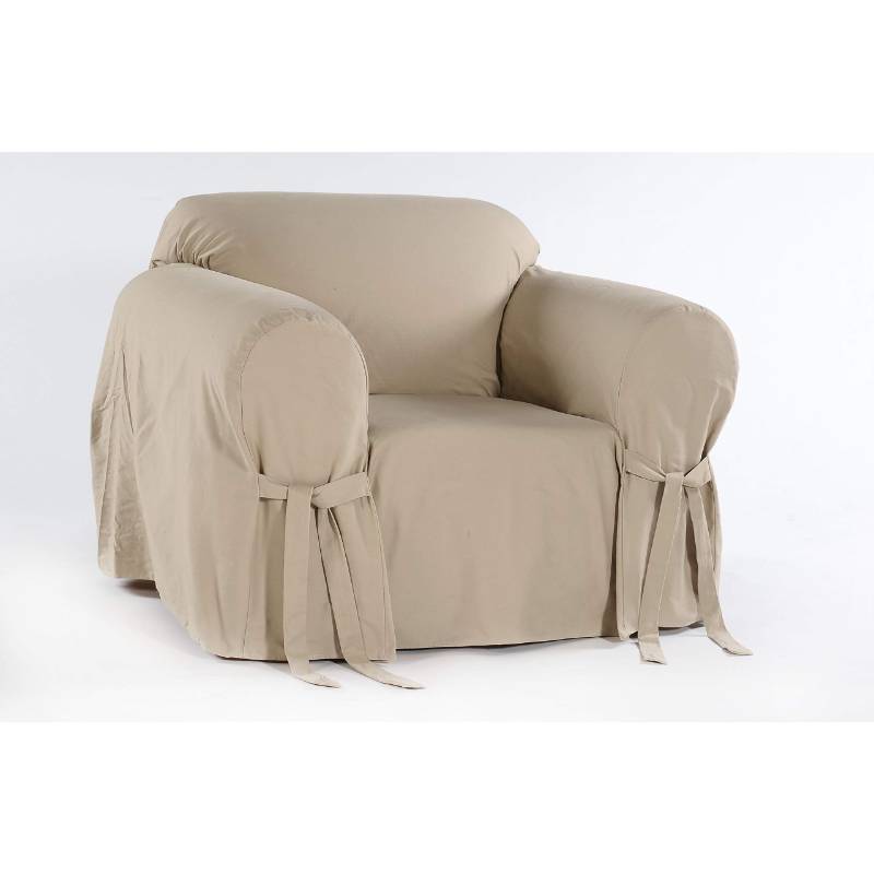lot 2056 image: Classic Slipcovers Brushed Twill Chair Slipcover Khaki, Stripe - Retail $99