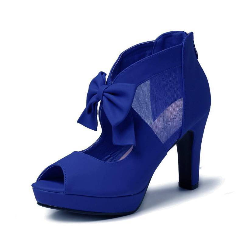 lot 2059 image: GATUXUS Open Toe Women Platform High Heel Shoes Bows Strappy Sandals (US 6, Dark Blue) - Retail $35