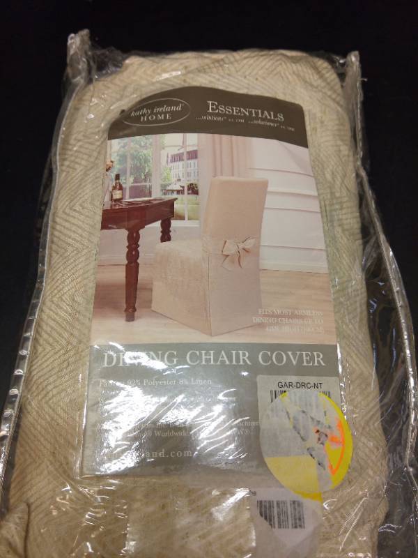 lot 2064 image: United Curtain Metro Dining Room Chair Cover, 19 by 18 by 42-Inch, Taupe - Retail $13