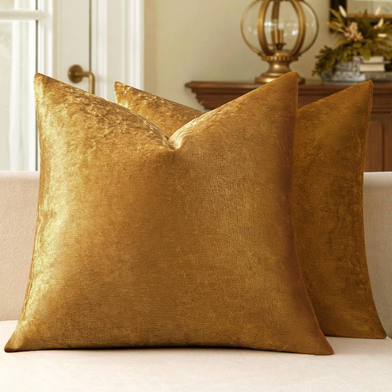 lot 2072 image: MIULEE Dark Gold Velvet Throw Pillow Covers 12x12 Inch Soft Solid Decorative Square Cushion Cases Modern Home Decor for Couch Sofa Bedroom - Retail $15