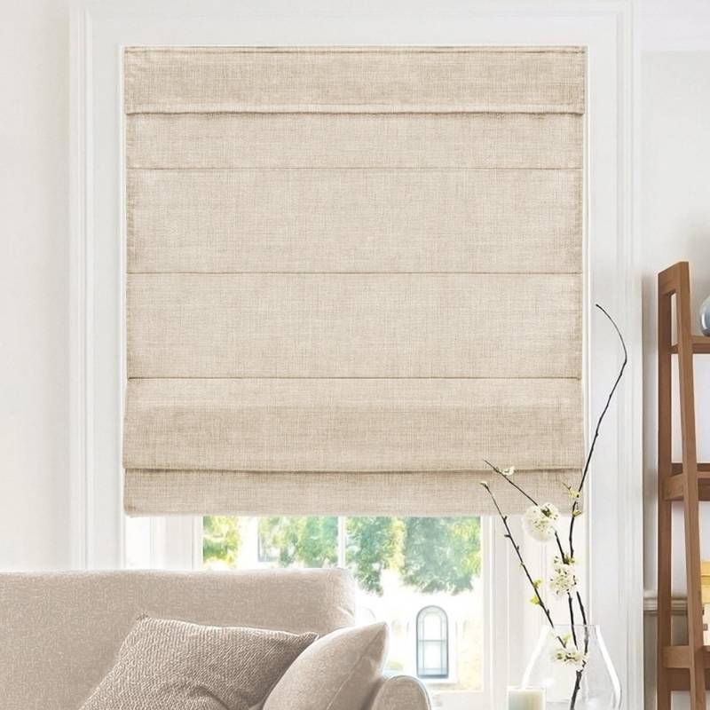 lot 2091 image: CHICOLOGY - RMBF3564 Cordless Roman Shades Cross-Hatched Modern Fabric Cascade Window Blind Treatment, 22W X 64H, Belgian Flax (Privacy & Light Filtering) - Retail $67
