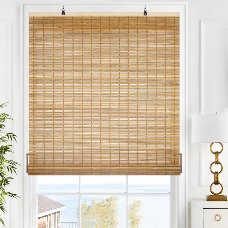 lot 2093 image: Bamboo Blinds, Roll Up Shades for Windows, Light Filtering Hanging Window Blinds, Bamboo Shades for Patio IndoorOutdoor Porch, 36 W x 48 H, Squirrel - Retail $55