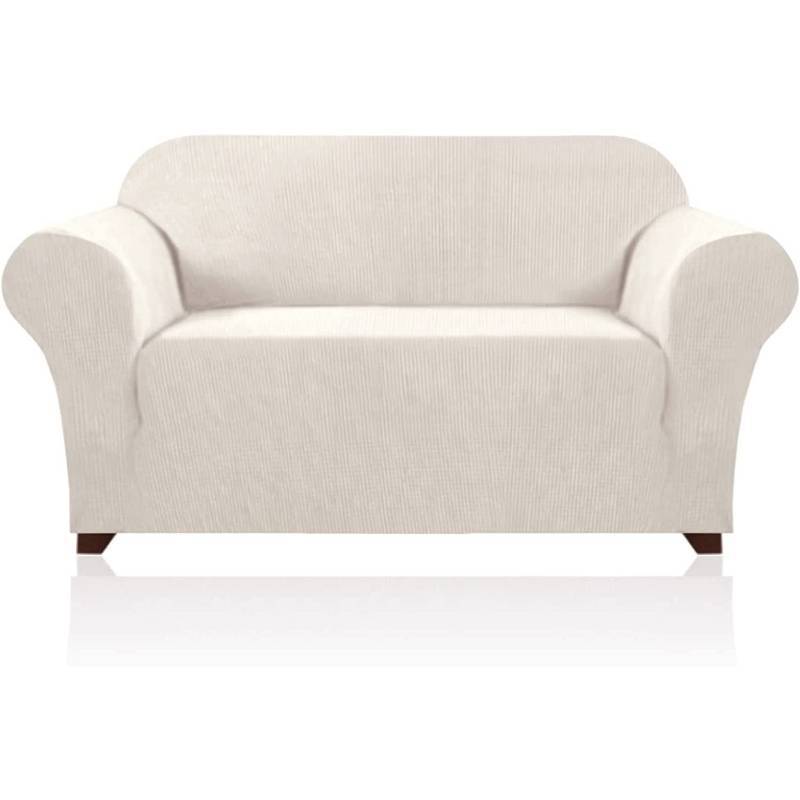 lot 2096 image: 2pc Brushed Twill Loveseat Sofa Cover Slipcover Couch Cover for 2 Cushion Sofa Washable Sofa Cover for Pets Friendly Furniture Protector Covers (Loveseat, Natural) - Retail $38