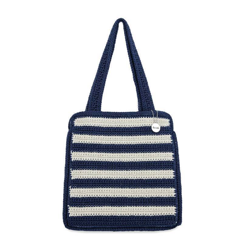 lot 2098 image: Beach Tote Double Handle Straps, Denim Stripewhite handles - Retail $15