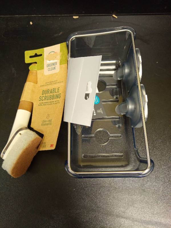 lot 2113 image: Scotch-Brite Greener Clean Non-Scratch Soap Control Dishwand with Shower Basket makes cleaning the shower easier. - Retail $14