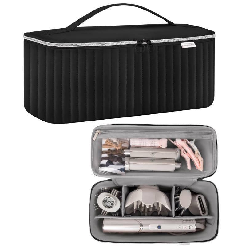 lot 2131 image: Lexeeco Travel Carrying Case for Hair Dryer Shark Flexstyle Dyson Airwrap Brush Hair Accessories Tools Storage Bag for Revlon Hairdryer Styler Organizer (Black) Retail $27.49