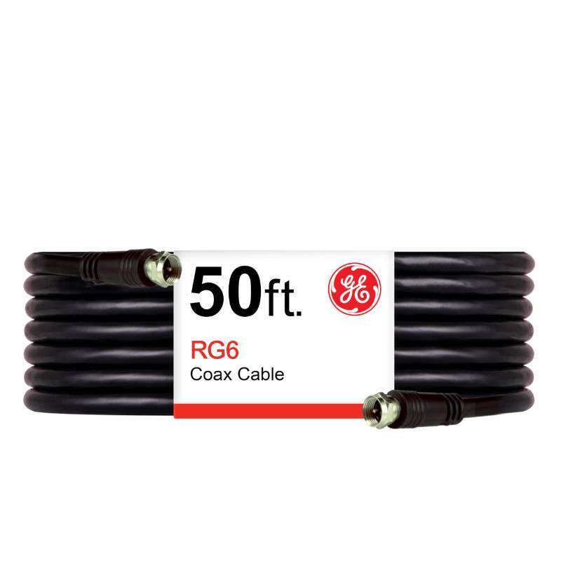 lot 2132 image: GE RG6 Coax Cable, 50ft, F-Type Connectors, Screw-On Installation, No Tools Required, Black 33600 Retail $16.86