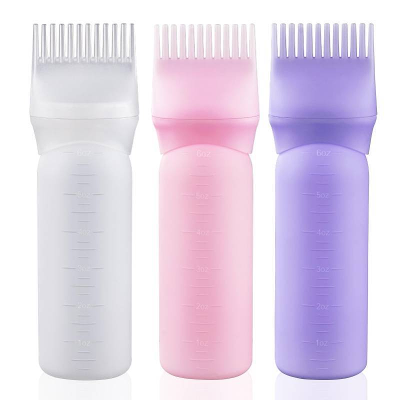 lot 2136 image: Cosywell Root Comb Applicator Bottle 6 Ounce Hair Dye Applicator Brush 3 Pack for Hair Root Comb Color with Graduated Scale(Pink White Purple) Retail $9.97
