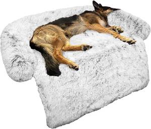 lot 151979 image: Calming Dog Bed Fluffy Plush Dog Mat for Furniture Protector with Removable Washable Cover for Large Medium Small Dogs and Cats (Large, Light Grey)