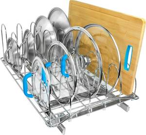 lot 151983 image: LYNK PROFESSIONAL Pull Out Pot Lid and Cookie Sheet Organizer Rack for Cabinet - Sliding Kitchen Organizers Pans, Lids, and Tray Storage - 14W x 21D, Extra-Large, Chrome