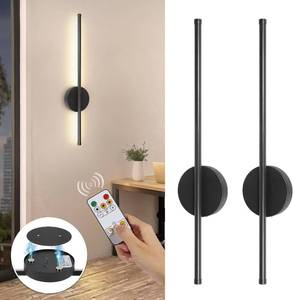 lot 151989 image: TaoFiaCo Battery Operated Wall Sconces Set of Two, Wireless Rechargeable Wall Sconces Black with Remote Control Dimmable, Cordless Wall Light Decor for Living Room, Bathroom, Hallway, Timing, 24 Inch