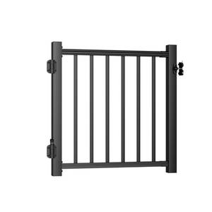 lot 151993 image: Retails for $170 Egadis Gate Kit, Aluminum Gate Kit, Black Textured Powder-Coat Finish for Outdoor Decks, Porches &amp Balconies (36in-3ft)