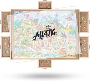 lot 151994 image: ALL4JIG 1500 Pieces Rotating Puzzle Board with 6 Drawers and Cover,25x34Portable Wooden Jigsaw Puzzle Table for Adults,Lazy Susan Spinning Puzzle Boards Birthday Gift for mom