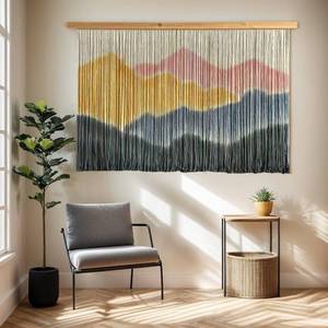 lot 251454 image: Sdjazl Woven Boho Macrame Wall Hanging Home Decor Tapestry Dip-Dyed Large Modern Handmade Colorful Mountain Landspace For Living room (light pink)