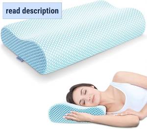 lot 151965 image: Anvo Memory Foam Pillow, Neck Contour Cervical Orthopedic Bed Pillow for Sleeping Side Back Stomach Sleeper, Ergonomic Design for Neck and Shoulder Pain Relief, Blue White, Firm