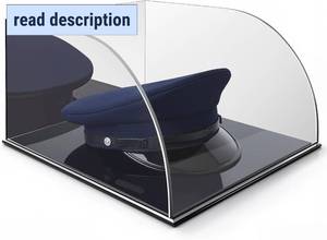 lot 151985 image: Military Police Hat Display Case Clear Acrylic Police Hat Display Box with Mirror Back Black Base Showcase for Navy Army Air Force Marines Chauffeurs Service Caps Collector, 12 x 12 x 6 Inch