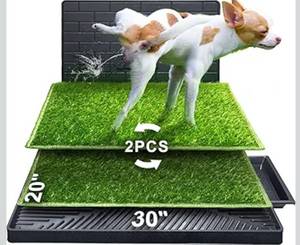 lot 5252 image: Hompet Dog Potty for Indoor or Porch, 2 Pcs Artificial Grass Training Pads with Pee Baffle, Reusable, Alternative to Puppy Pads, Portable Dog Litter Box for SmallMedium Dogs