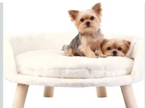 lot 5257 image: BingoPaw Elevated Pet Bed,Nordic Cat Stool with Cozy Pad Waterproof,Dog Chair with Sturdy Wood Legs for Small Doggy Cats